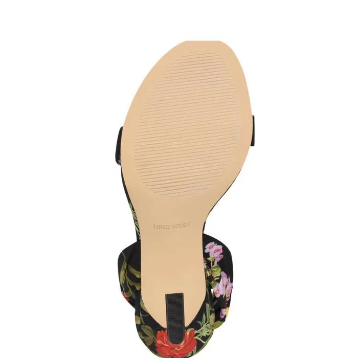 Nine West Heels Women Kelsie Ankle Wrap Heeled Sandals Black Floral