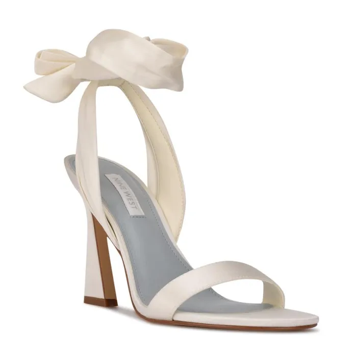 Nine West Heels Women Kelsie Ankle Wrap Heeled Sandals White Satin Nine West Heels Women Kelsie Ankle Wrap Heeled Sandals White Satin