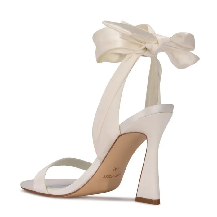 Nine West Heels Women Kelsie Ankle Wrap Heeled Sandals White Satin Nine West Heels Women Kelsie Ankle Wrap Heeled Sandals White Satin