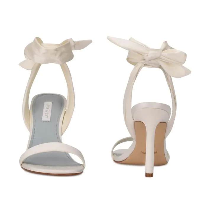 Nine West Heels Women Kelsie Ankle Wrap Heeled Sandals White Satin Nine West Heels Women Kelsie Ankle Wrap Heeled Sandals White Satin