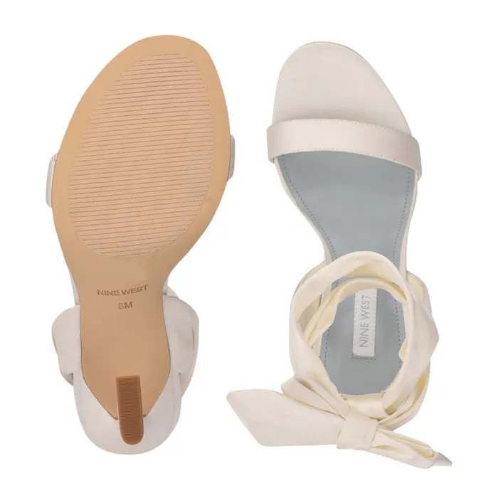 Nine West Heels Women Kelsie Ankle Wrap Heeled Sandals White Satin Nine West Heels Women Kelsie Ankle Wrap Heeled Sandals White Satin