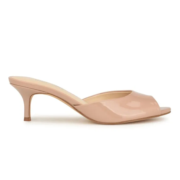 Nine West Heels Women Luvlie Heeled Slide Sandals Natural Patent