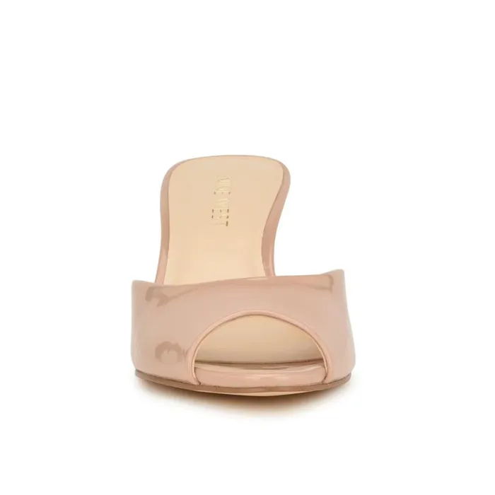 Nine West Heels Women Luvlie Heeled Slide Sandals Natural Patent Nine West Heels Women Luvlie Heeled Slide Sandals Natural Patent