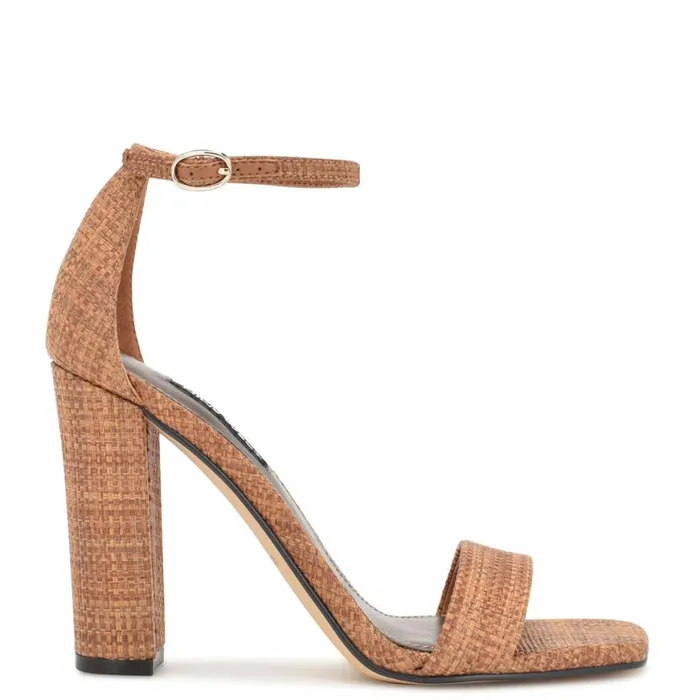Nine West Heels Women Marrie Ankle Strap Sandals Brown Raffia