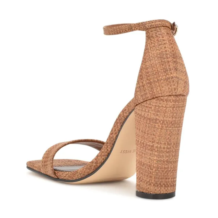 Nine West Heels Women Marrie Ankle Strap Sandals Brown Raffia