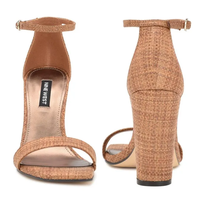 Nine West Heels Women Marrie Ankle Strap Sandals Brown Raffia