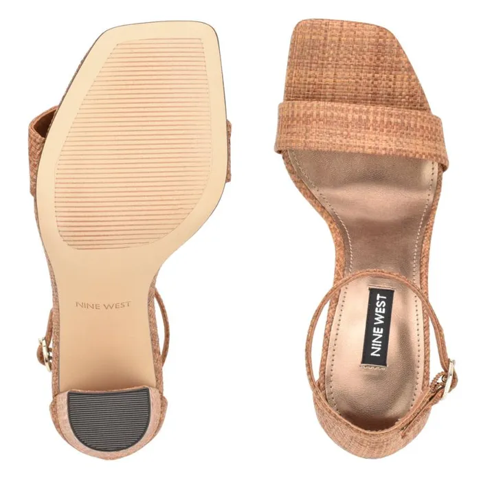 Nine West Heels Women Marrie Ankle Strap Sandals Brown Raffia