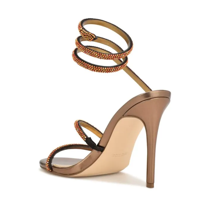 Nine West Heels Women Maskil Ankle Wrap Heeled Sandals Dark Gold Shimmer Nine West Heels Women Maskil Ankle Wrap Heeled Sandals Dark Gold Shimmer