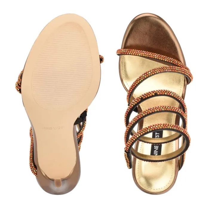 Nine West Heels Women Maskil Ankle Wrap Heeled Sandals Dark Gold Shimmer Nine West Heels Women Maskil Ankle Wrap Heeled Sandals Dark Gold Shimmer