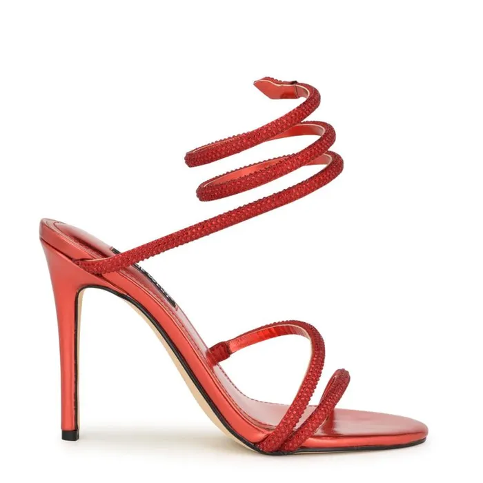 Nine West Heels Women Maskil Ankle Wrap Heeled Sandals Red