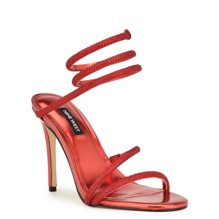 Nine West Heels Women Maskil Ankle Wrap Heeled Sandals Red Nine West Heels Women Maskil Ankle Wrap Heeled Sandals Red