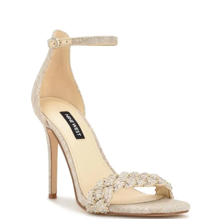 Nine West Heels Women Morelov Heeled Sandals Natural Crystal Nine West Heels Women Morelov Heeled Sandals Natural Crystal