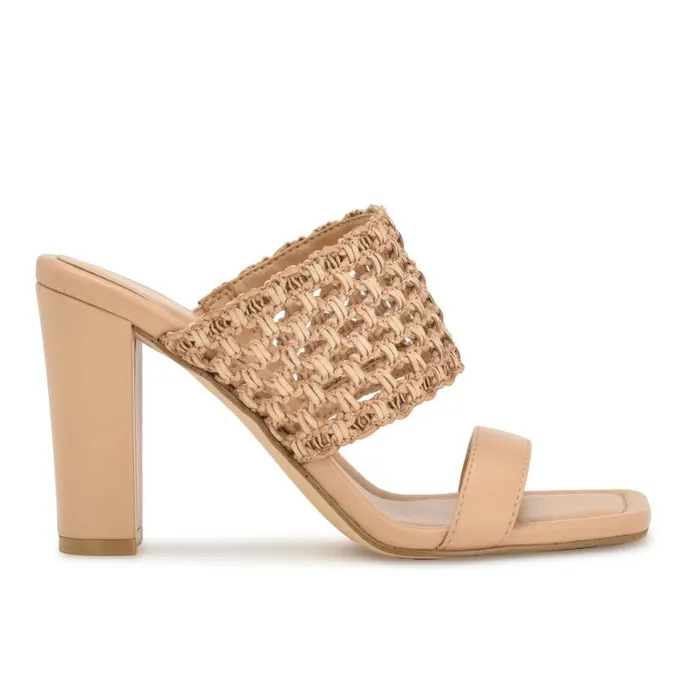 Nine West Heels Women Mylas Heeled Slide Sandals Light Natural