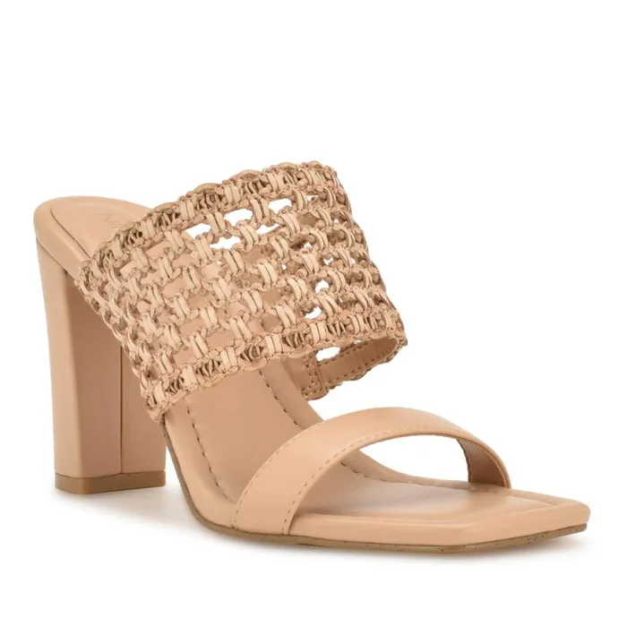 Nine West Heels Women Mylas Heeled Slide Sandals Light Natural Nine West Heels Women Mylas Heeled Slide Sandals Light Natural