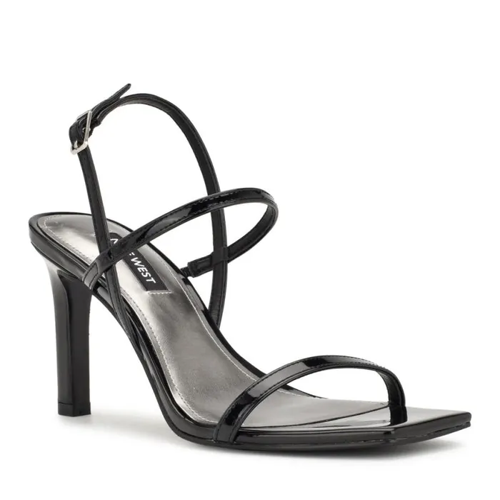 Nine West Heels Women Olah Heeled Slingback Sandals Black Patent Nine West Heels Women Olah Heeled Slingback Sandals Black Patent
