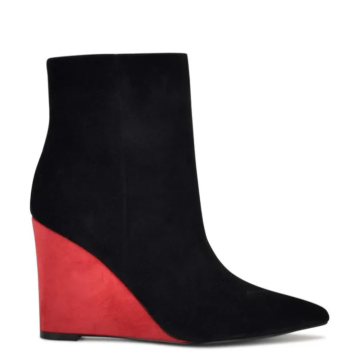 Nine West Heels Women Paes Wedge Booties Blackred Suede