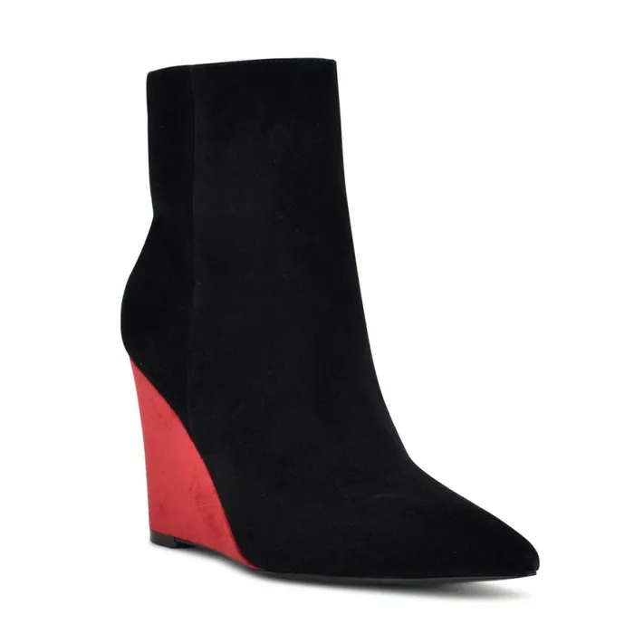 Nine West Heels Women Paes Wedge Booties Blackred Suede Nine West Heels Women Paes Wedge Booties Blackred Suede