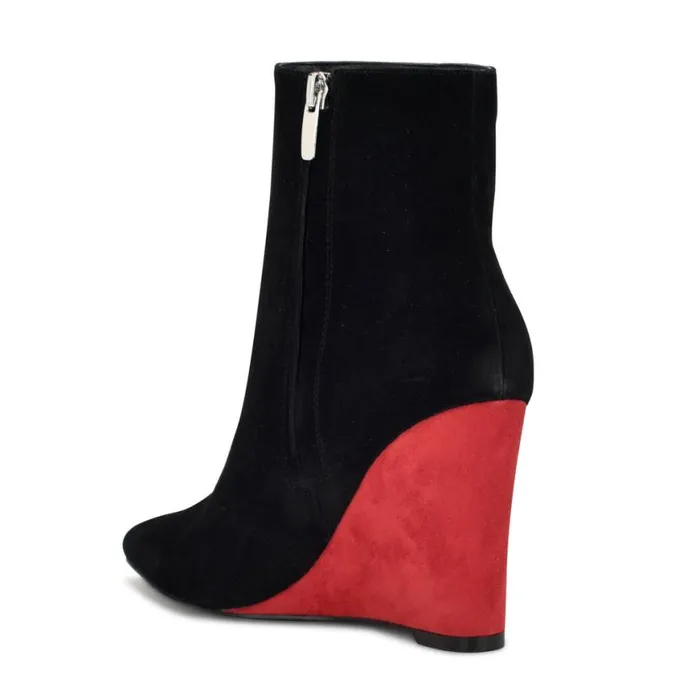 Nine West Heels Women Paes Wedge Booties Blackred Suede Nine West Heels Women Paes Wedge Booties Blackred Suede