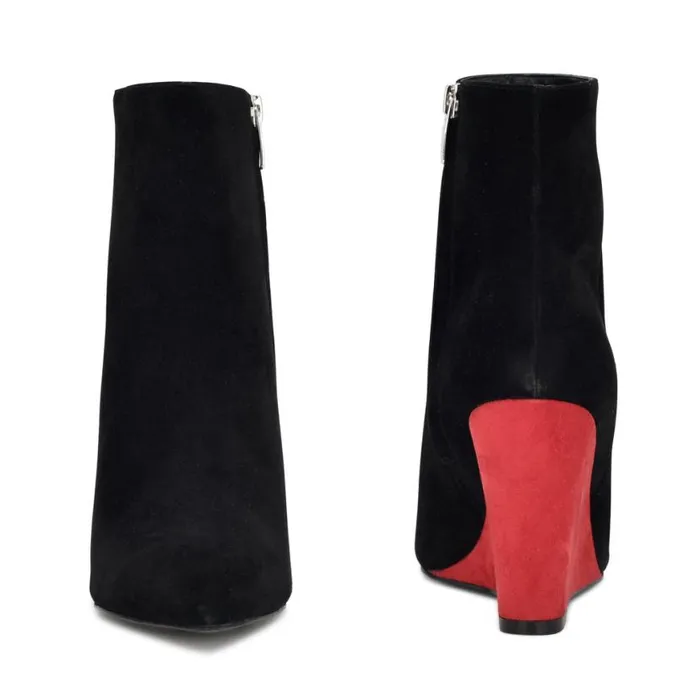 Nine West Heels Women Paes Wedge Booties Blackred Suede Nine West Heels Women Paes Wedge Booties Blackred Suede