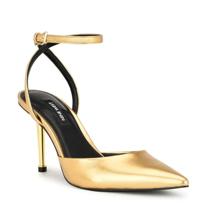 Nine West Heels Women Plaza Ankle Strap Pumps Platino