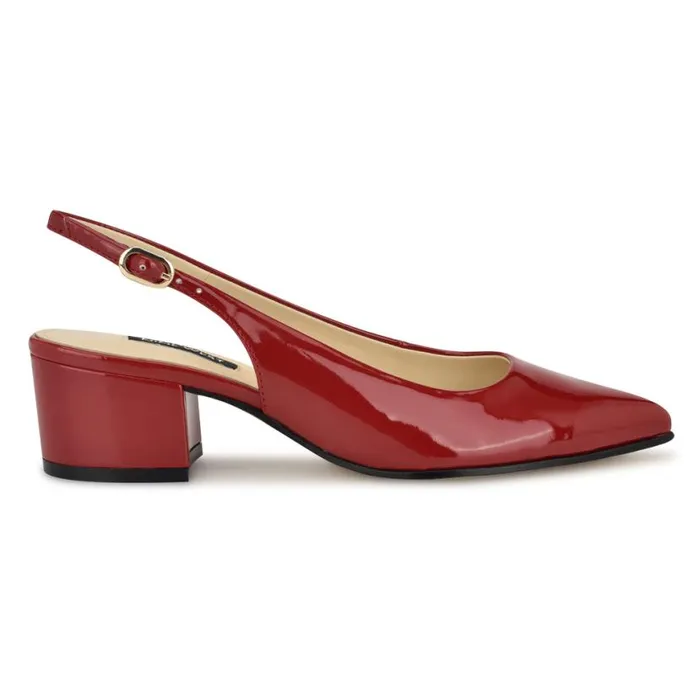 Nine West Heels Women Prepp Block Heel Slingback Pumps Red Patent