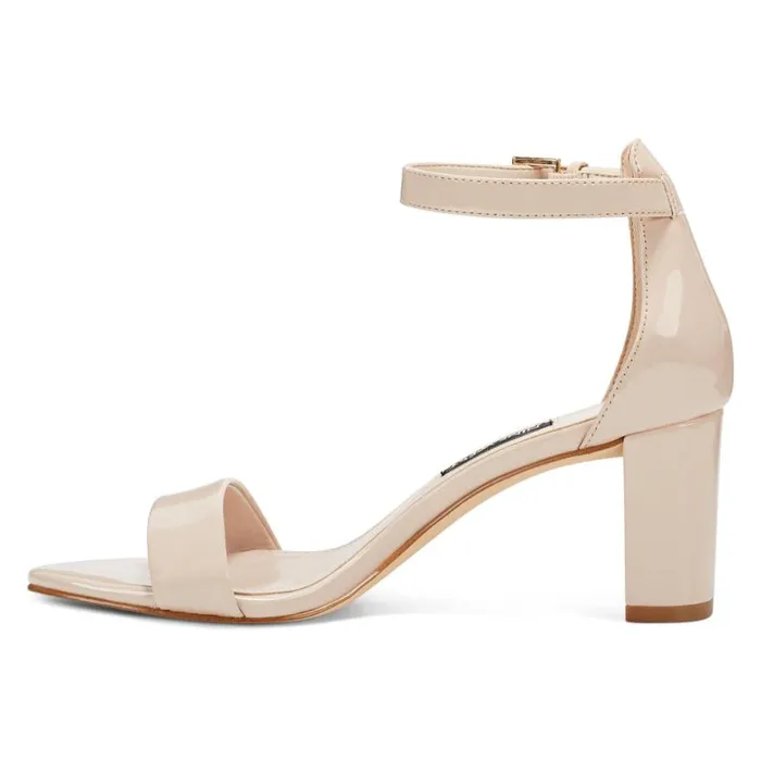 Nine West Heels Women Pruce Ankle Strap Block Heel Sandals Cashmere Patent