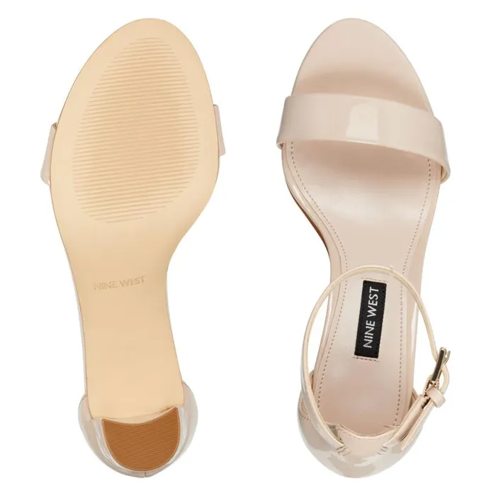 Nine West Heels Women Pruce Ankle Strap Block Heel Sandals Cashmere Patent