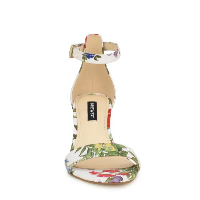 Nine West Heels Women Pruce Ankle Strap Block Heel Sandals White Floral Nine West Heels Women Pruce Ankle Strap Block Heel Sandals White Floral