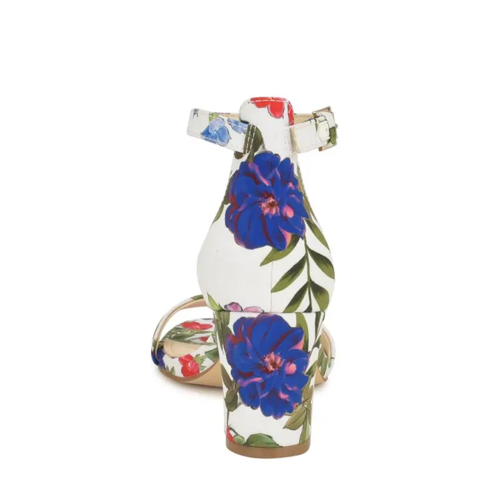 Nine West Heels Women Pruce Ankle Strap Block Heel Sandals White Floral Nine West Heels Women Pruce Ankle Strap Block Heel Sandals White Floral