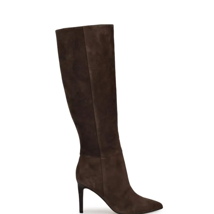 Nine West Heels Women Richy Heeled Boots Dark Brown Suede