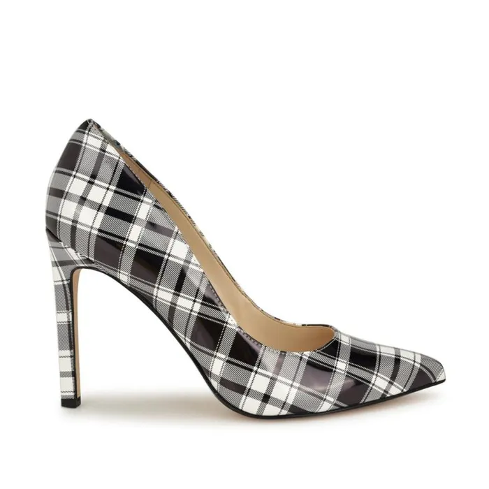 Nine West Heels Women Tatiana Pointy Toe Pumps Blackwhite Patent Plaid
