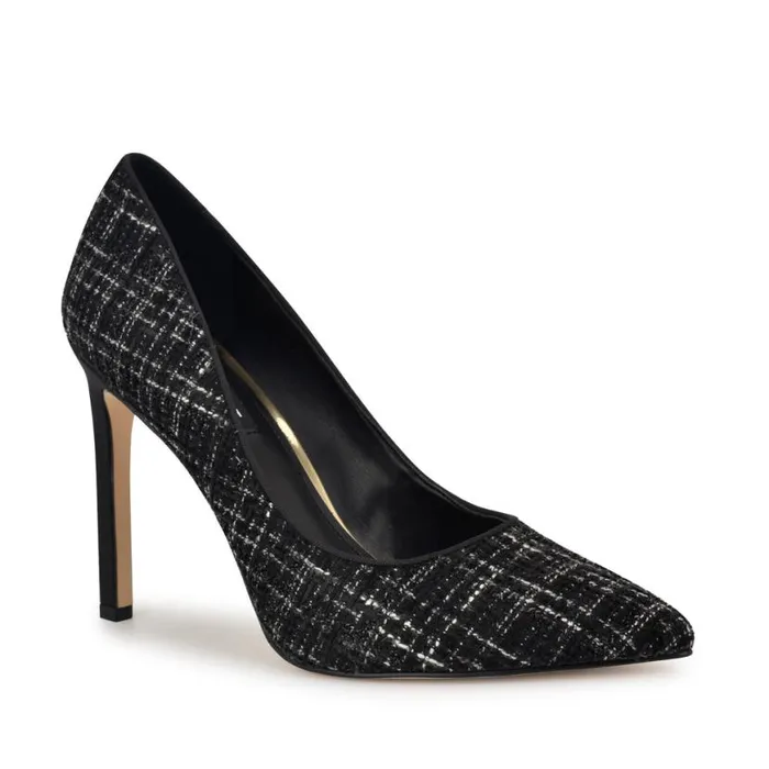 Nine West Heels Women Tatiana Pointy Toe Pumps Blackwhite Tweed