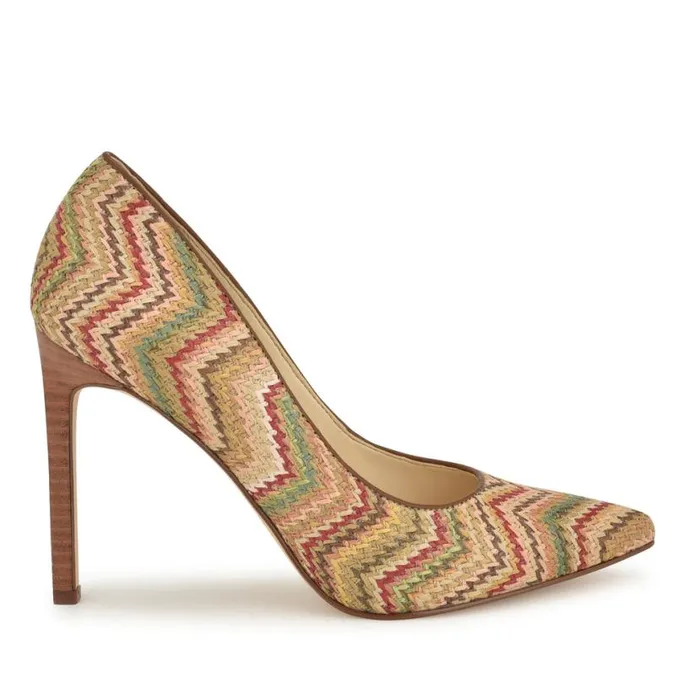 Nine West Heels Women Tatiana Pointy Toe Pumps Natural Multi Raffia
