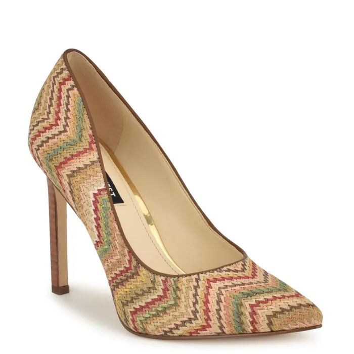 Nine West Heels Women Tatiana Pointy Toe Pumps Natural Multi Raffia