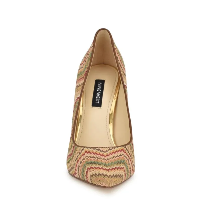 Nine West Heels Women Tatiana Pointy Toe Pumps Natural Multi Raffia