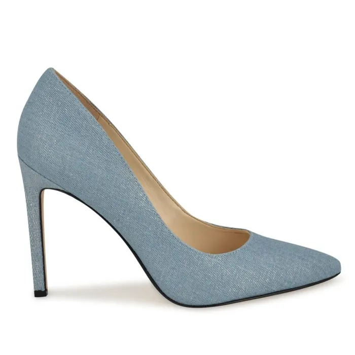Nine West Heels Women Tatiana Pointy Toe Pumps Silver Denim