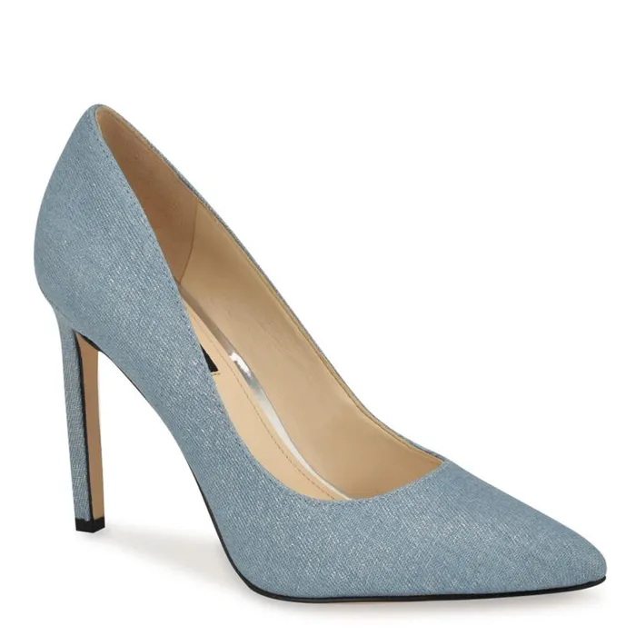 Nine West Heels Women Tatiana Pointy Toe Pumps Silver Denim