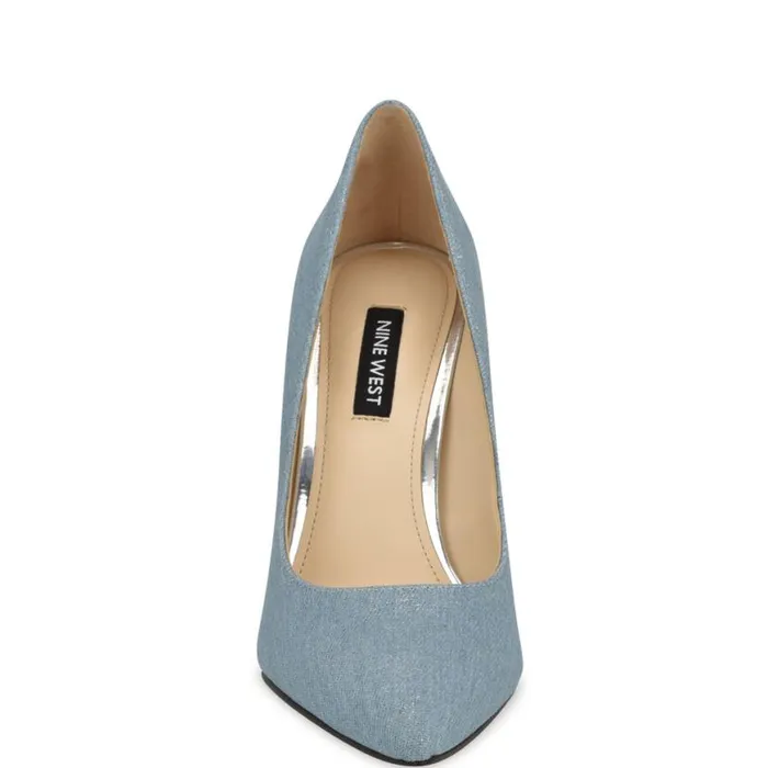 Nine West Heels Women Tatiana Pointy Toe Pumps Silver Denim
