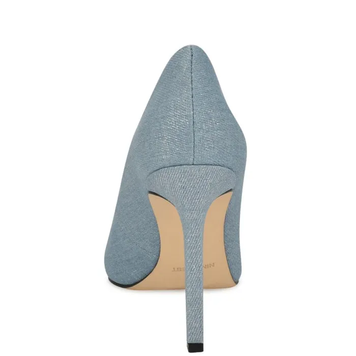 Nine West Heels Women Tatiana Pointy Toe Pumps Silver Denim