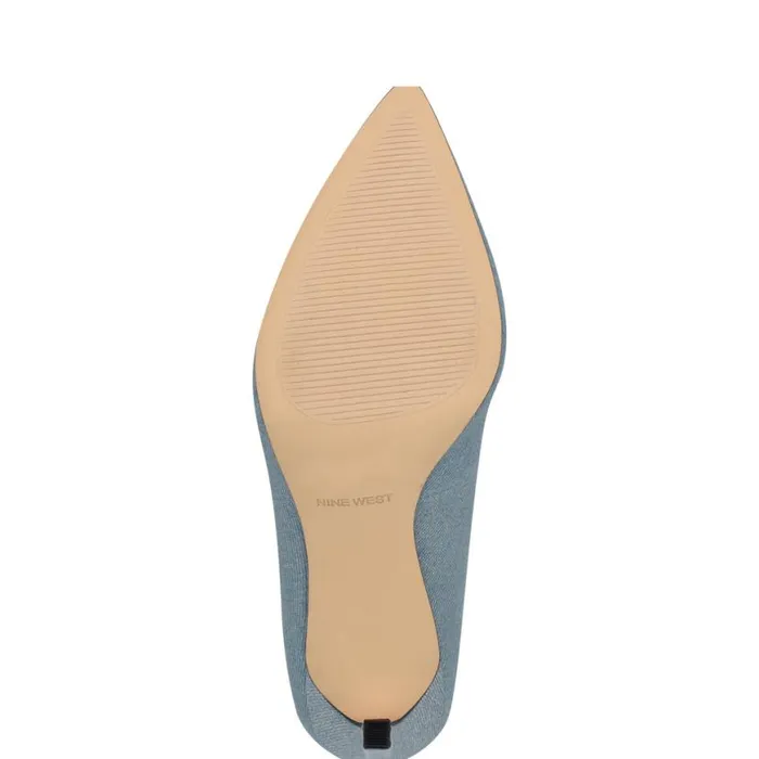 Nine West Heels Women Tatiana Pointy Toe Pumps Silver Denim