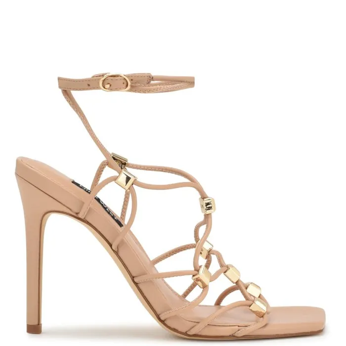 Nine West Heels Women Tenor Ankle Wrap Heeled Sandals Warm Blush