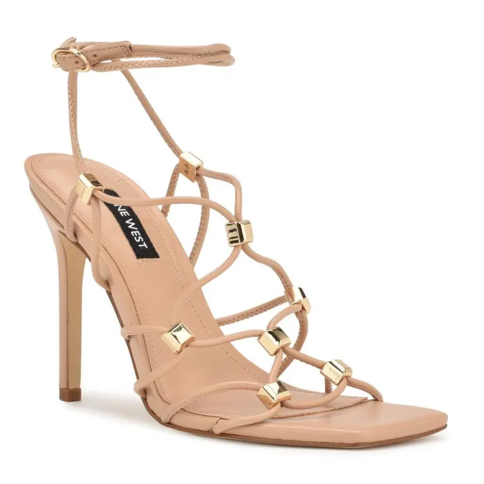 Nine West Heels Women Tenor Ankle Wrap Heeled Sandals Warm Blush