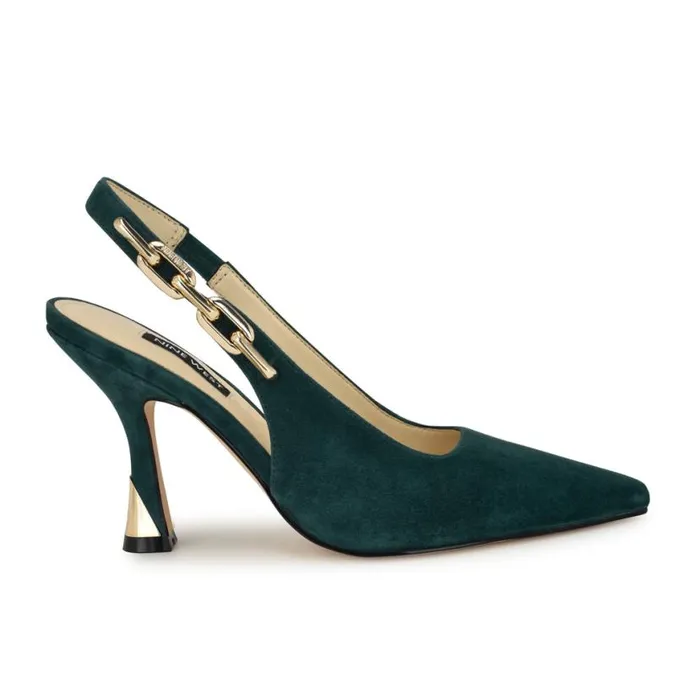Nine West Heels Women Veroni Slingback Pumps Dark Green Suede