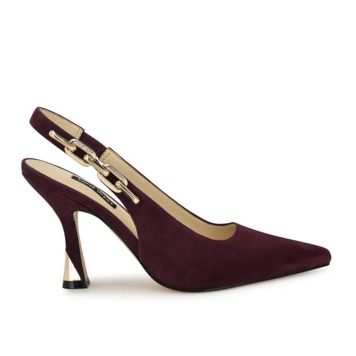 Nine West Heels Women Veroni Slingback Pumps Dark Red Suede