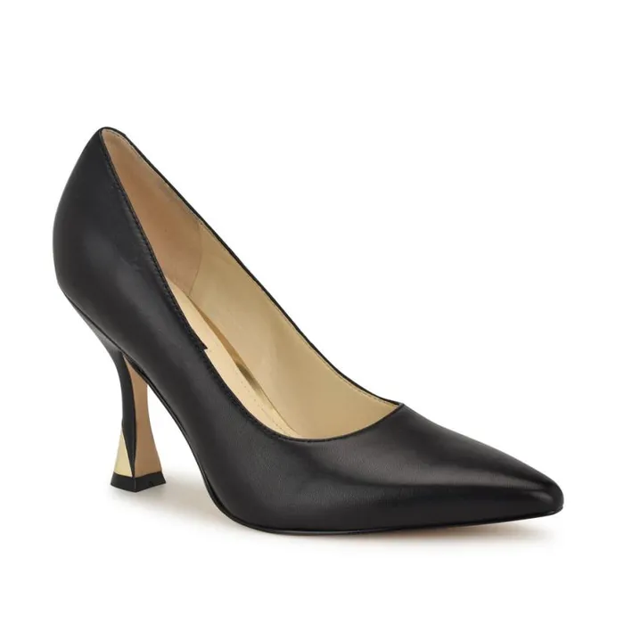Nine West Heels Women Vylot Pointy Toe Pumps Black Leather