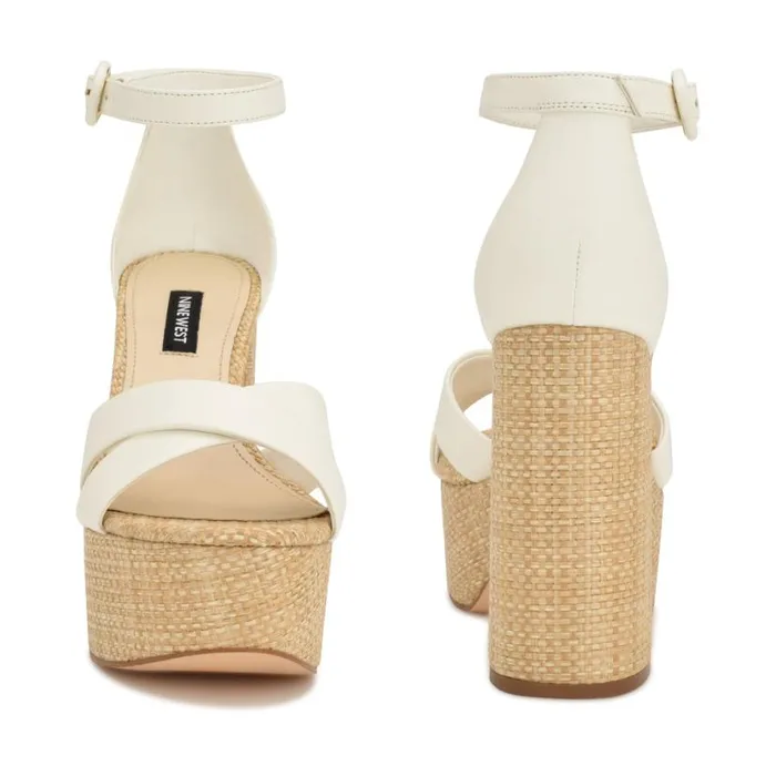 Nine West Heels Women Willie Platform Sandals White Raffia Nine West Heels Women Willie Platform Sandals White Raffia