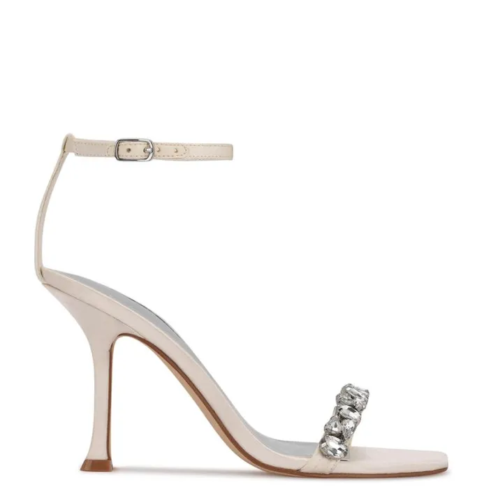 Nine West Heels Women Yazmin Ankle Strap Dress Sandals White Satin