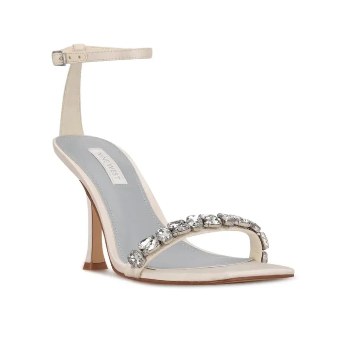 Nine West Heels Women Yazmin Ankle Strap Dress Sandals White Satin