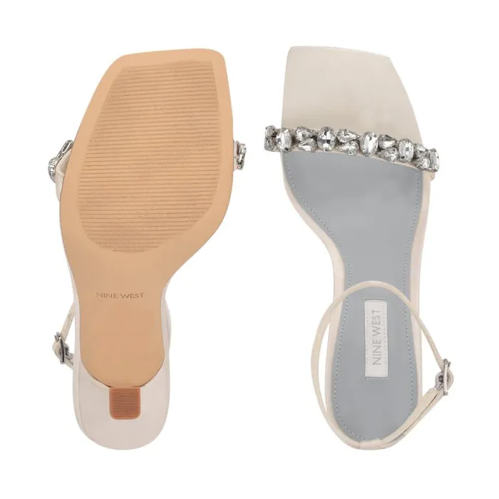 Nine West Heels Women Yazmin Ankle Strap Dress Sandals White Satin