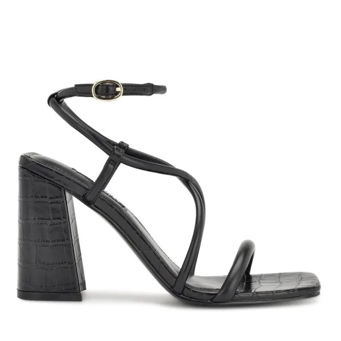 Nine West Heels Women Yeera Strappy Heeled Sandals Black Croco